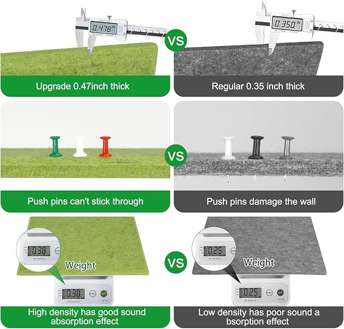 Large Cork Board for Office Wall Decor,48"x36"-12 Pack Felt Wall Tiles with Safe Removable Adhesive Tabs, 1/2" Thick, Felt Bulletin Board Pin Board Cork Boards for Walls - Matcha Green