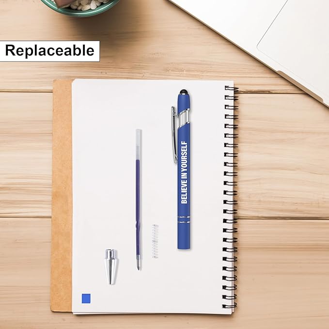 Funny Pens, 12 Pcs Pens Fine Point Smooth Writing Pens, Inspirational Ballpoint Pens with Screens Touch Stylus Tips, Blue Ink 1.0 Mm Pens Gift Office Desk Accessories, Motivational Stylus Pens