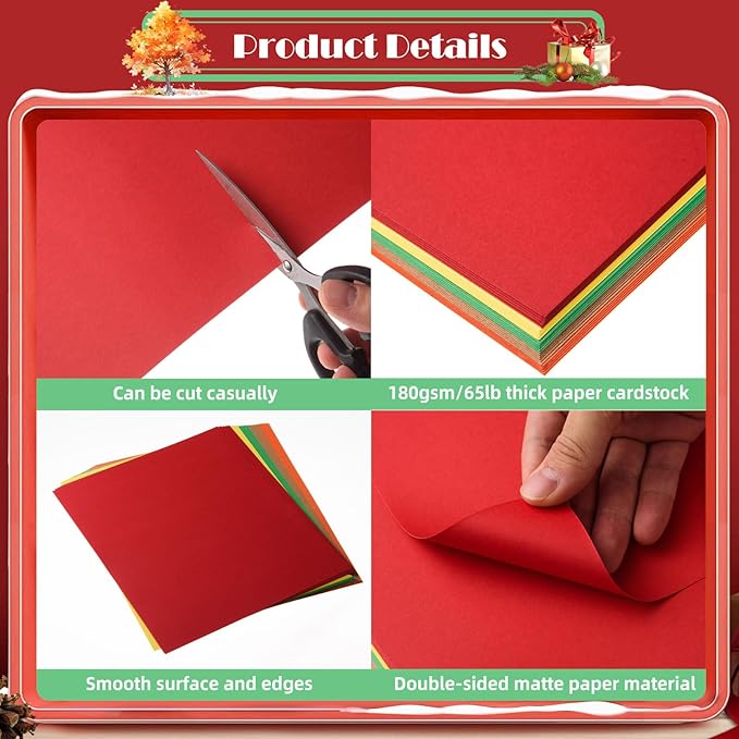 MixTeach 100 Sheets A4 Autumn Theme Cardstock 8.5 x 11" Medium Thick Cardstock Paper 180gsm/65lb Double Sided Printable Card Stock for Fall Scrapbooking Card Making Invitations DIY Art Craft Supplies