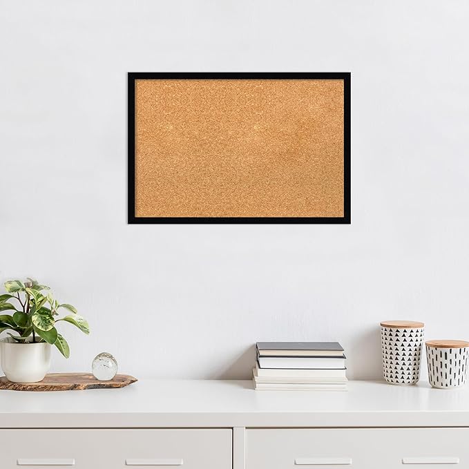 Amanti Art Natural Cork Board for Wall, 17x25 Vision Board with Black Wood Frame, Medium Corkboard Office Decor for Home Organization, Modern Contemporary Corkboard Pinboard to display items for home