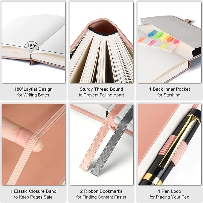 Graph Paper Notebook, 312 Numbered Pages B5 Hardcover Leather Journal, 100gsm No Bleed Grid Paper Notebook with Index Pages, Grid Notebook for Graphing Notes Math, 7.6'' X 10'', Pink