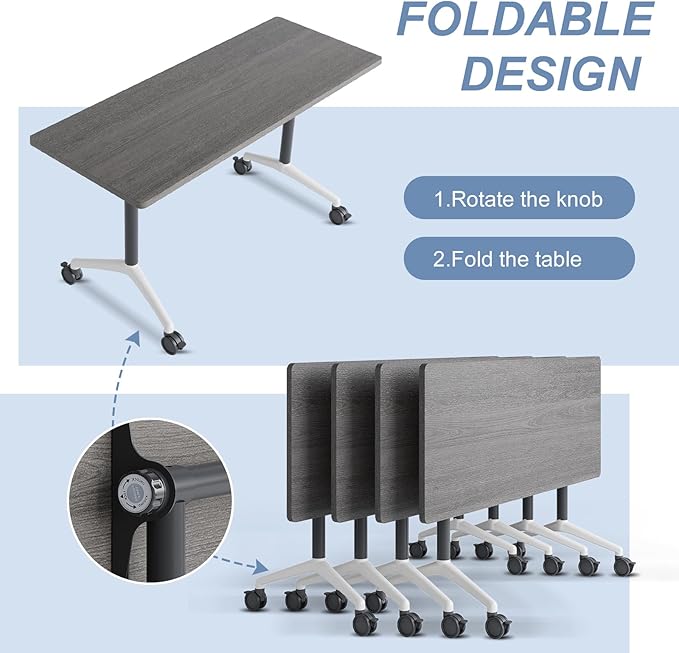Folding Conference Table, Mobile Training Table for Office Conference, Modern Modular Rectangular Work Desk Meeting Seminar Work Tables with Caster Wheels, Large Breakroom Tables (10Pack L47.2in)