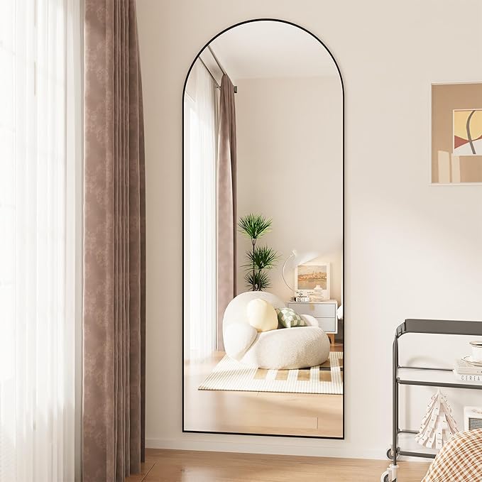 Hasipu Extra Large Arched Rectangular Full Length Wall Mirror, 81"L x 32"W, Black Aluminum Frame, Tempered Glass, Leaning/Wall Mount, Modern Style for Bedroom/Living Room