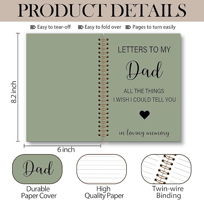 Memorial Gifts for Loss of Dad Grief Notebook Journal, Letters to My Dad in Heaven Journal, Sympathy Notebooks Gifts for Loss of Dad Father, In Loving Memory Sympathy Gifts, 6x8.2In（Green）