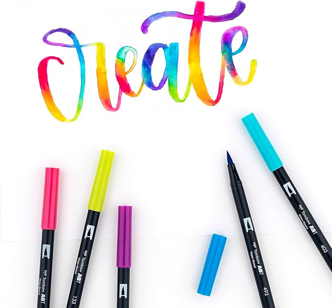 Tombow 56185 Dual Brush Pen Art Markers, Bright, 10-Pack. Blendable, Brush and Fine Tip Markers