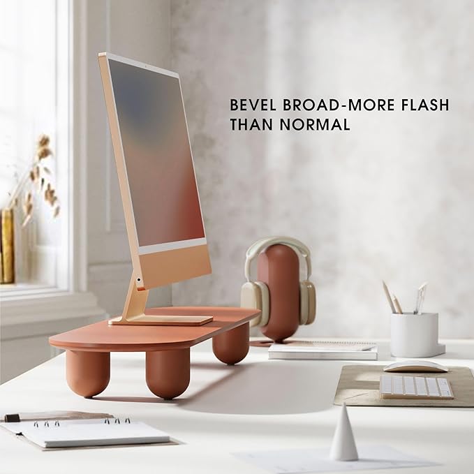 Fenge Monitor Stand Riser, 34 Inch Dual Monitor Riser for Large Monitors, Desk Organizer with Wooden Shelf & Solid Wood Legs, Computer Stand for Laptop, TV, PC, Printer, Red