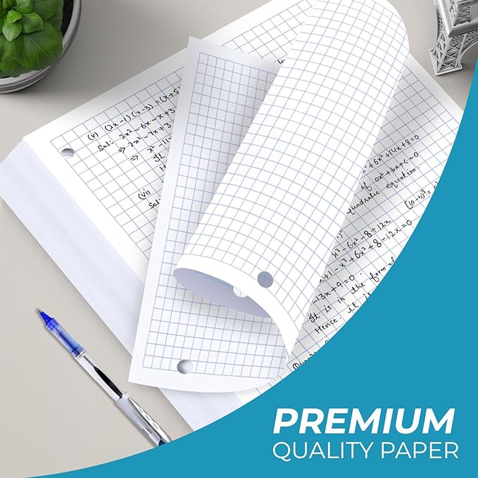 7200 Sheets Graph Paper Bulk, 48 Pack, Bulk Grid Paper, 4x4, 8" x 10.5", 3 Hole Punched, Quad Ruled Sheets, Thick Graphing Paper, Fights Ink Bleed, Bulk Loose Leaf Paper, Bulk School Supplies