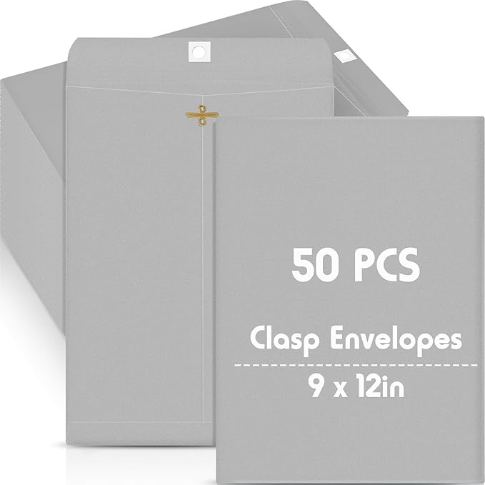 Geyee 50 Pcs 9 x 12 Inch Gray Manilla Clasp Envelopes Letter Size Mailing Envelopes with Clasp Closure for Filing Storing Documents Office Home Business School