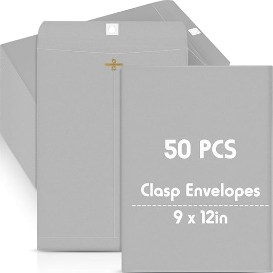 Geyee 50 Pcs 9 x 12 Inch Gray Manilla Clasp Envelopes Letter Size Mailing Envelopes with Clasp Closure for Filing Storing Documents Office Home Business School
