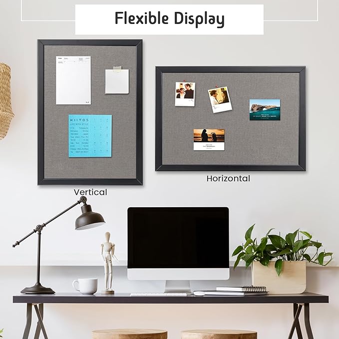 Bulletin Board 46x30 Inch, Large Cork Board with Grey Fabric and Pine Wood Frame, Cork Boards for Walls, Wall Mounted Fabric Notice Board for Home Office School, Vision Board and Message Organizer