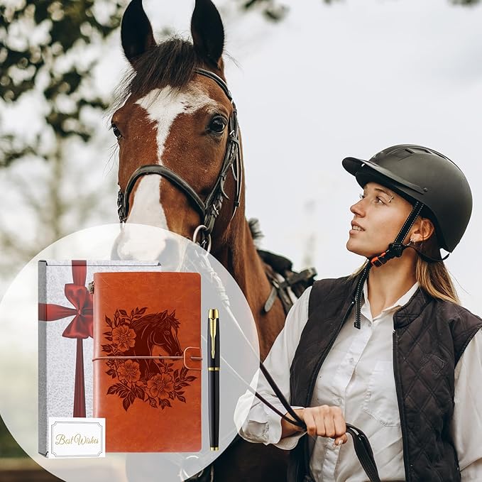 Horse Gifts for Women Girls Horse Stuff Leather Journal Notebook with Pen for Horse Lovers Leather Refillable Notebook, Sketchbook, Travel Diary