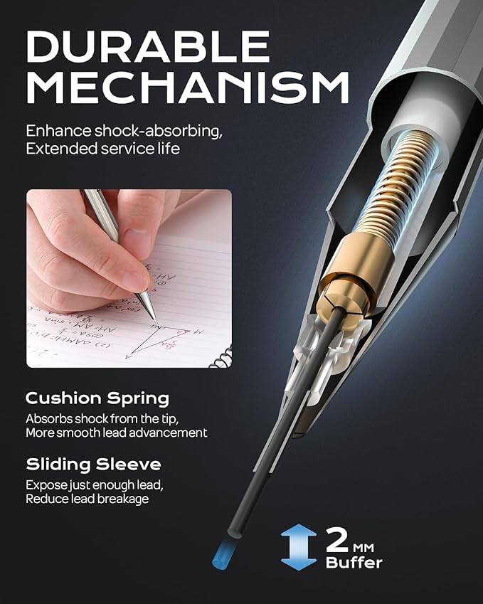 Nicpro 4 Pack Mechanical Pencil 0.7mm with Case, MB1000 Metal Mechanical Pencil Set with 8 Tube HB #2 Lead Refill 0.7 mm, 3PCS 4B Eraser, 9 Cap Eraser for Artist Drafting Writing, Sketching, Drawing