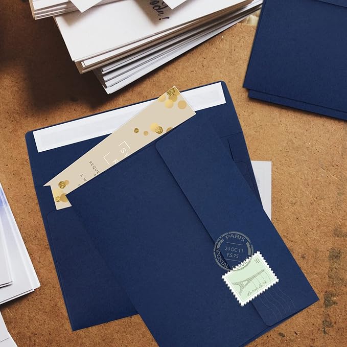 50 Pack 5x7 Envelopes - Self Seal for Invitations, Weddings, Photos & Greeting Cards (Navy Blue)