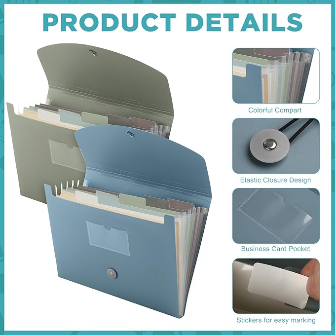 Harloon 4 Pack Expanding File Folder 7 Pocket, Expanding File Organizer with Labels, A4 Letter Size Folders with Pocket for Documents Office Travel Portable(Classic Color)