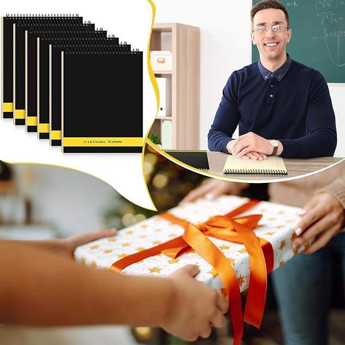 6 Pcs Legal Pad Top Spiral Bound Notebook 70 Sheets Wirebound Notepad Double Sided Ruled Memo Steno Book with Stiff Back Cover for Business(8.5 x 11 Inches,No Holes,Yellow)