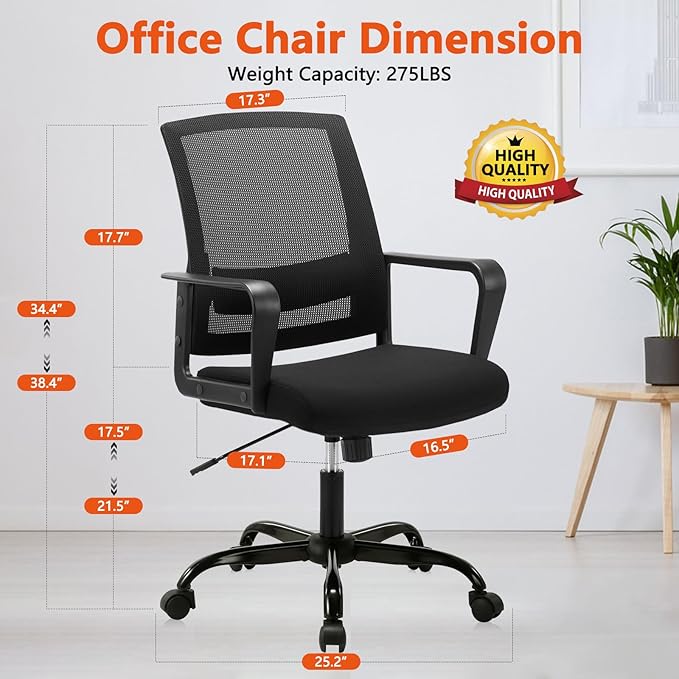 CLATINA Ergonomic Rolling Mesh Desk Chair with Executive Lumbar Support and Adjustable Swivel Design for Home Office Computer Black 2 Pack