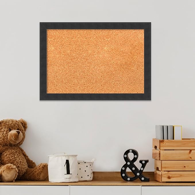 Amanti Art Natural Cork Board for Wall, 14x20 Vision Board with Black Wood Frame, Small Corkboard Office Decor for Home Organization, Modern Corkboard Pinboard to Display Items for Home Organization