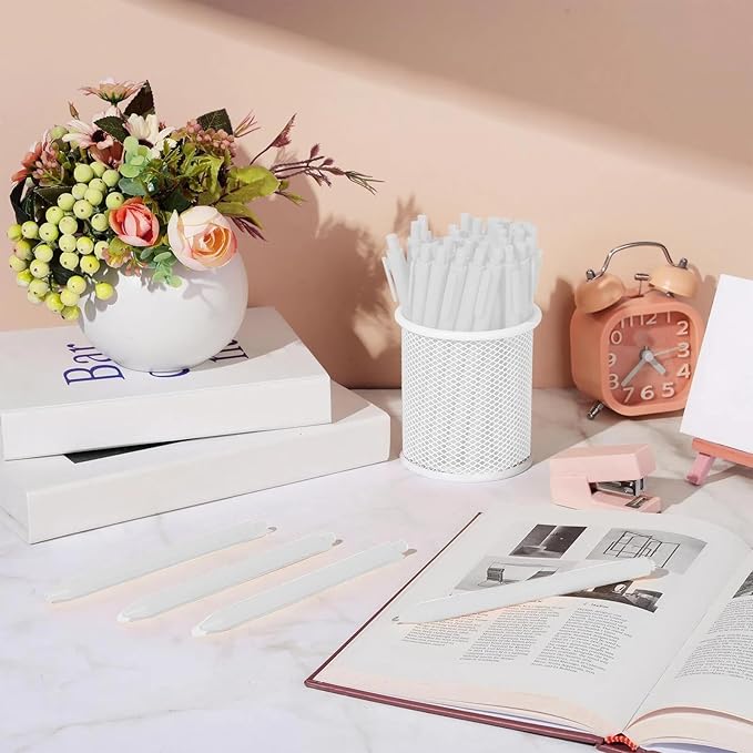 Fulmoon 50 Pcs Ballpoint Pens Bulk Retractable Comfortable Writing Pens Cute Back to School Supplies in Medium Point 1.0 mm for Teacher Student Bridal Shower Baby Shower (White)