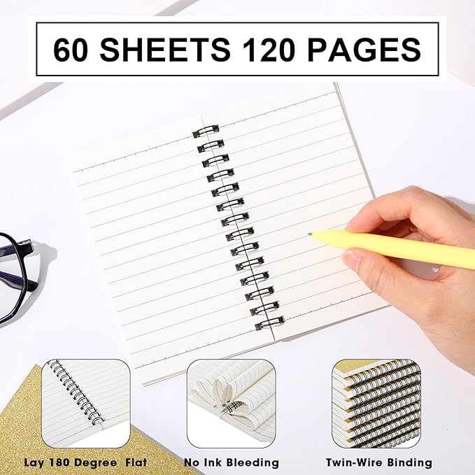 Jutom 18 Pcs Small Spiral Notebooks Memo Pads 3x5 Bulk Small Pocket Notebooks Mini Notepads with Lined Pages Mini Journals for Office Back to School Work Writing Supplies, 120 Pages (Gold)