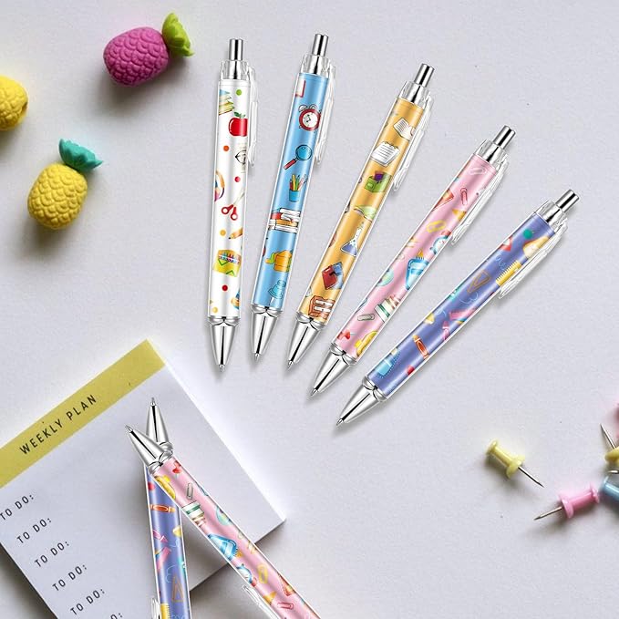 10 PCS Back to School Pens Welcome Back to School Ballpoint Pens First Day of School Party Favors with 1mm Black Ink Replaceable Ballpoint Pen Refill for Classroom Rewards