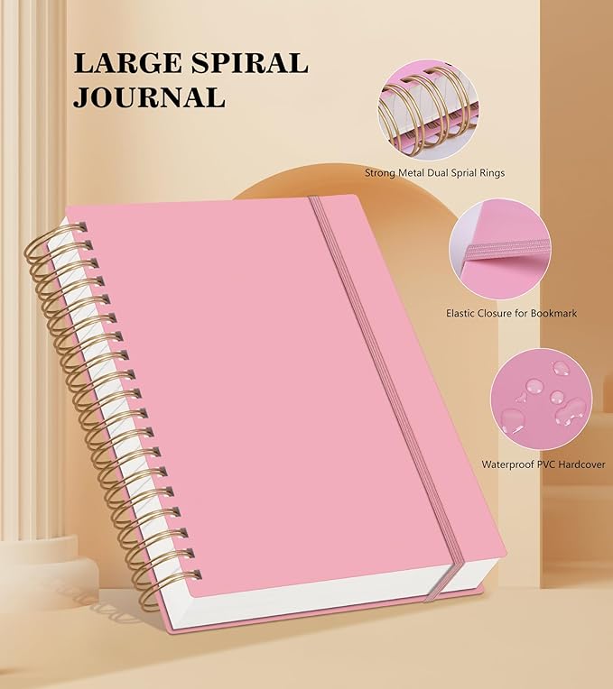 Pink Spiral Notebook Journal College Ruled 8.5''x 11'', 360 Pages Lined Thick Journals for Women Men, A4 Large Spiral Notebooks with 100GSM Paper, Spiral Journaling for Writing Work, School