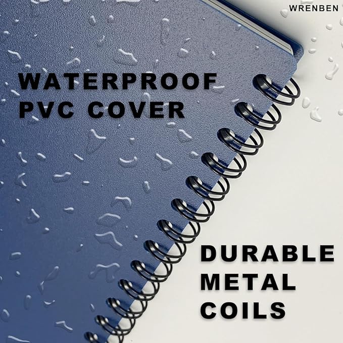 2PCS Waterproof Spiral Notebooks with Stone Paper and PVC Cover, Graph Pattern 100 Pages, 4.8"x7" Medium Size All-Weather Notepad for Outdoor Camping (4.8"x7", Black)