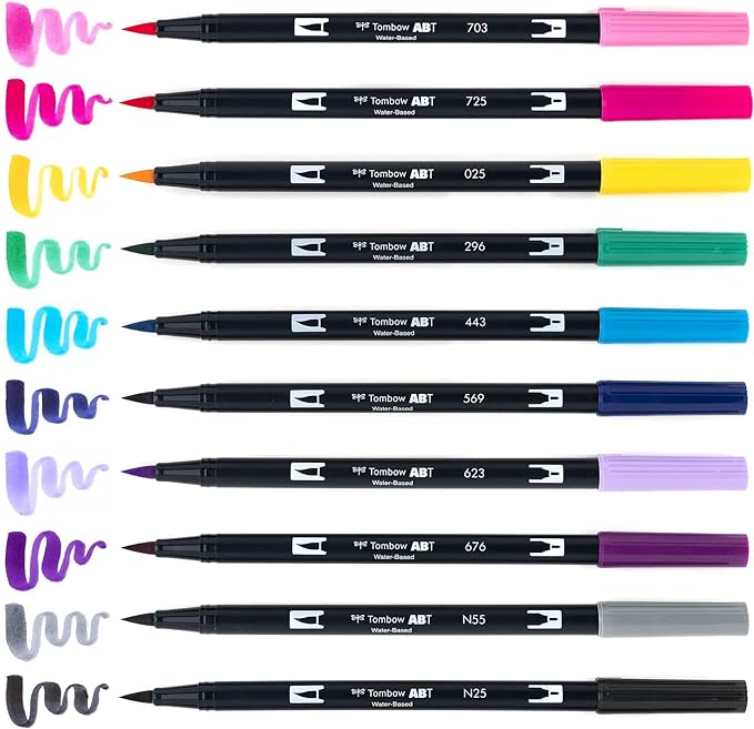 Tombow 56188 Dual Brush Pen Art Markers, Galaxy, 10-Pack. Blendable, Brush and Fine Tip Markers