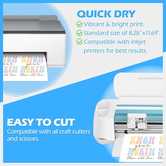 TECKWRAP Printable Vinyl Sticker Paper for Inkjet Printer, Matte Inkjet Printable Vinyl, 8.26" x 11.69" A4 56 Sheets/Pack Photo Paper for Craft Scrap-Booking, Stickers, Labels