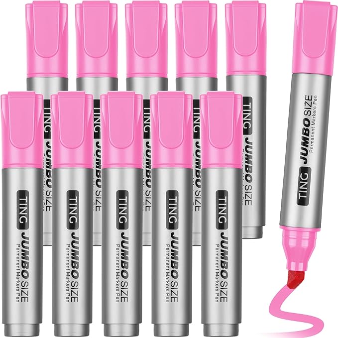 Fuutreo 10 Pack Jumbo Permanent Markers Bulk Large Chisel Tip Permanent Markers Quick Drying Waterproof Big Huge Poster Pens for Office, Logistics Company and More(Pink)