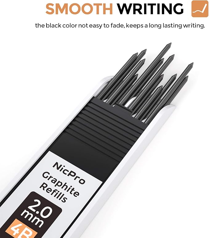 Nicpro 2mm Metal Mechanical Pencil Set, 2PCS Lead Holder 2.0 mm Marker Artist Carpenter Pencils with 120 Graphite Lead Refill (HB 2H 4H 2B 4B & Color), 2 Eraser for Drafting, Drawing Writing Sketching