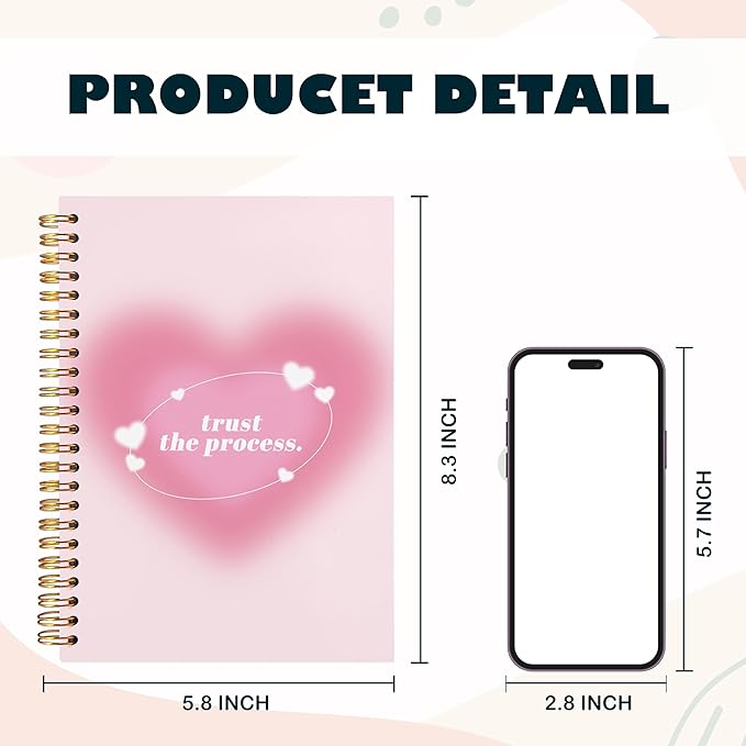 BearCake Trendy Y2K Pink Aura Preppy Notebook Journal, Trust the Process Inspirational Notebooks, Aesthetic Notebooks, Pink Aesthetic Office Supplies, Hardcover Spiral Notebook 5.5x8.3