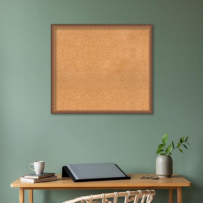 Amanti Art Natural Cork Board for Wall, 30x34 Vision Board with Bronze Frame, Large Corkboard Office Decor for Home Organization, Modern Corkboard Pinboard to Display Items for Home Organization in