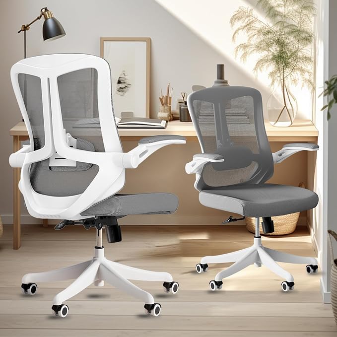 Computer Office Chair, Ergonomic Comfort Home Desk Chair, Mid Back Gaming Chair with Wheels, Adjustable Height, Lumbar Support, Flip-up Armrest with 350LBS Capacity