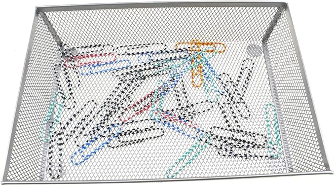 HAHIYO Stackable Mesh Tray Cup 9 x 6 x 2 inches Sturdy Container for Desk Drawer Organizer Collection for Home Office School kitchen Soft Foam Feet No Sharp Edges 1 Pack Silver