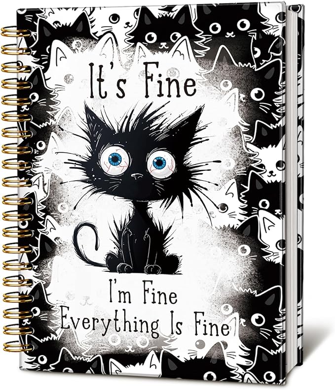 Funny Cat Journal Spiral Notebook for Teen Girls, Cute Notebooks for School Aesthetic, Cat Lover Gifts for Women Men, It's Fine I'm Fine Everything is Fine, cat notepad 5.5x8.3 Inch