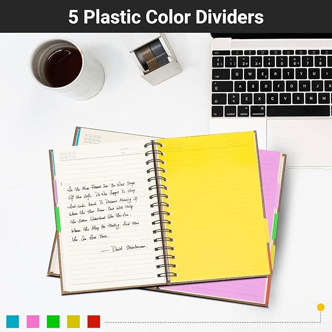 EUSOAR Spiral Notebook 5 Subject, 3pcs B5 7.3"x10.2" College Ruled Writing Pad, Thick Hardcover, 100GSM 120Sheets/ 240Pages of Lined Paper, for Journals, Students, Office and Business, Kraft