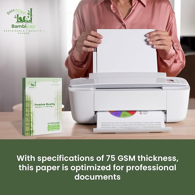 Bamboo Printer Paper - 8 1/2” x 11” - 20LB Multipurpose White Paper - Made from Bamboo Fiber, Renewable Resources, Zero Trees Used - 5 reams (2500 Sheets)