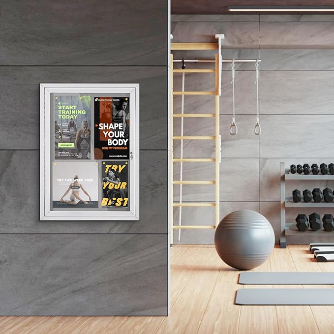 Outdoor Bulletin Board Weatherproof 36x24 in,Enclosed Bulletin Board with Locking Door, Wall Display Case for Office School Home Commercial, Silver Aluminum Frame, Gery Felt