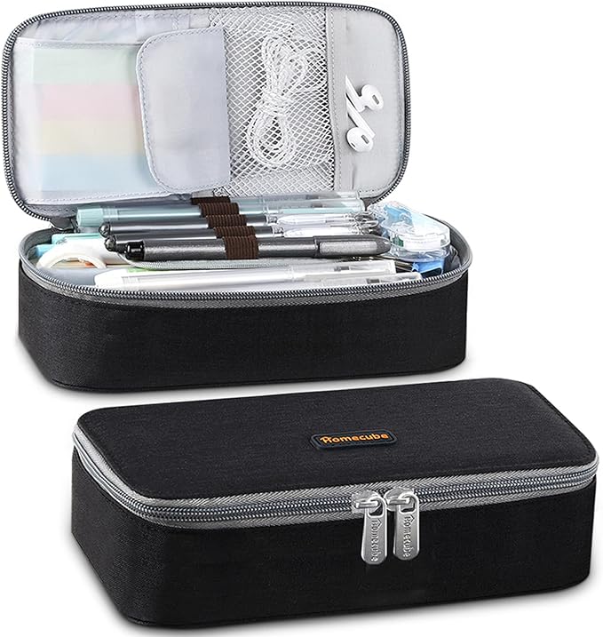 Homecube Capacious Pencil Case Marker Holder Pouch Desk Organizer Big Pencil Bag with Zipper Large Storage Box for College Middle School Office Supplies Stationery - Black