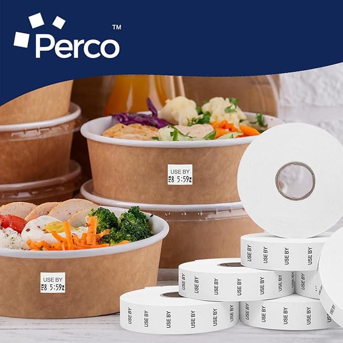 Perco USE by Labels for Monarch 1136 Price Gun - Buy 2 Sleeves Get 1 Free! 24 Rolls, 42,000 Labels - with Bonus Ink Rolls