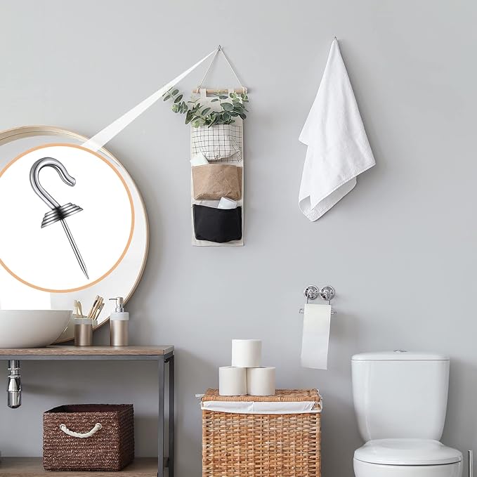 Hotop 30 Pieces Push Pin Wall Hooks Metal Thumb Tack Hangers Iron Alloy Nail Decorative Picture Hooks for 20 Lbs Home Office School Party Supply (Silver)