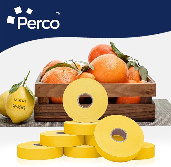 Perco Yellow Pricing Labels for Monarch 1136 Price Gun - 1 Sleeve, 8 Rolls, 14,000 Price Marking Labels - with Ink Roll Included