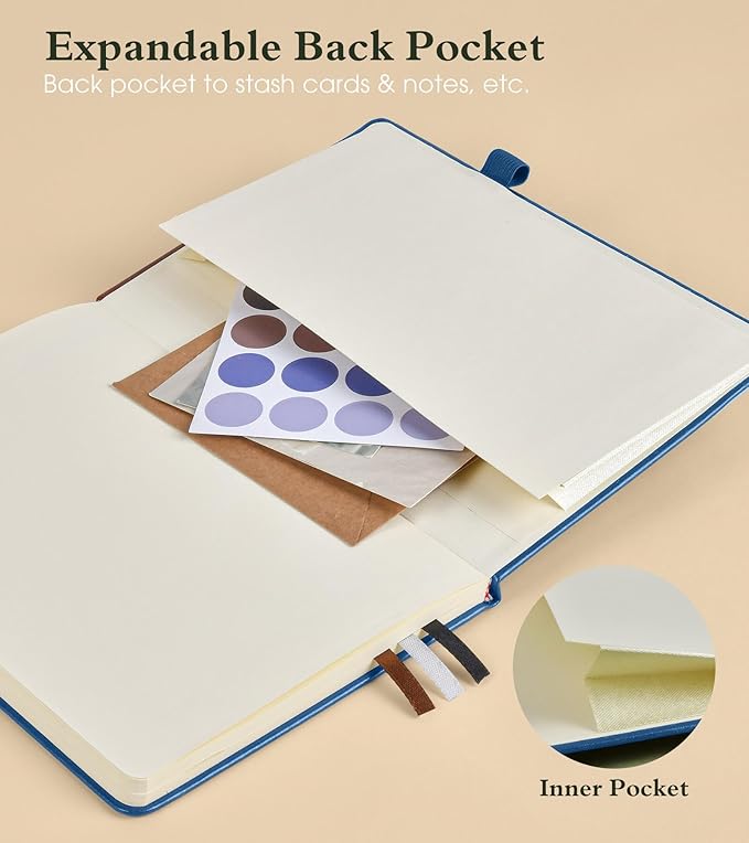 Lined Journal Notebook for Men Women, 160 Pages Ruled Paper, Inner Pocket, A5 Hardcover Vintage Leather Notebooks for Work, School, Travel Journaling, Daily Diary, Notepad 5.8" x 8.5" (Navy)