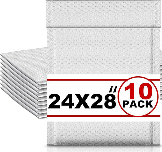 Ireer 10 Pack Extra Large 24 x 28" Bubble Mailers Poly Padded Envelopes Cushioned Mailing Envelopes Bubble Padded Mailers Self Adhesive Waterproof Shipping Bags for Business Christmas Gift Packaging