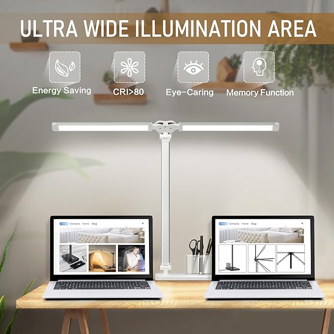 LED Desk Lamp Dimmable Table Lamp with USB Charging Port, 50 Lighting Modes, Adjustable Foldable Dual Swing Arm Architect Desk Lamp for Home Office, Eye-Caring Reading Lamp w/ Pen Holder 45min Timer