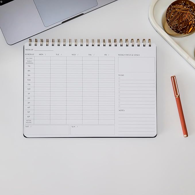 Undated Weekly Business Planner | 8.25” x 11.75” ADHD Organizer | Premium Multi-Layout Schedule | Navy | Landscape Layout