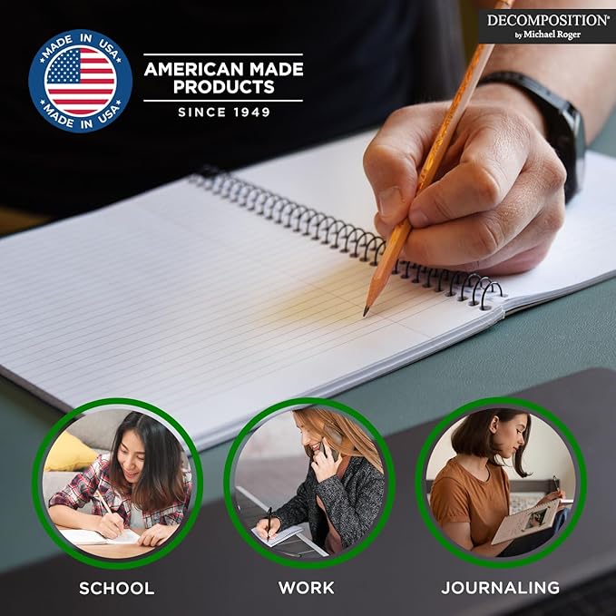 Decomposition 3-Pack Feathered Friends College Ruled Spiral Notebook - 9.75 x 7.5 Journal, 160 Lined Pages - 100% Recycled Paper - Notebooks for School Supplies, Home & Office - Made in USA