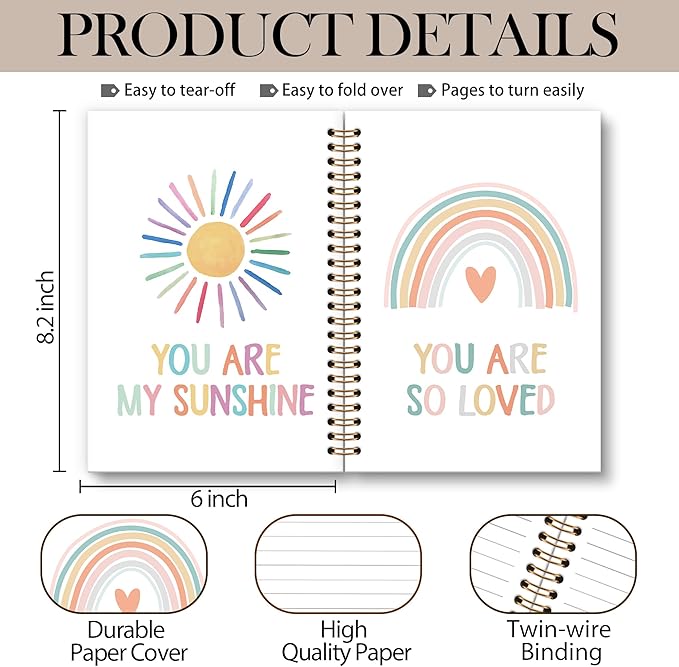 Boho Rainbow Notebook Journal - Inspiration Motivation Spiral Notebook, You are So Loved Notebooks Inspiration Gifts for Kids Girls Boys, Positive Gifts School Nursery Supplies, 6x8.2In