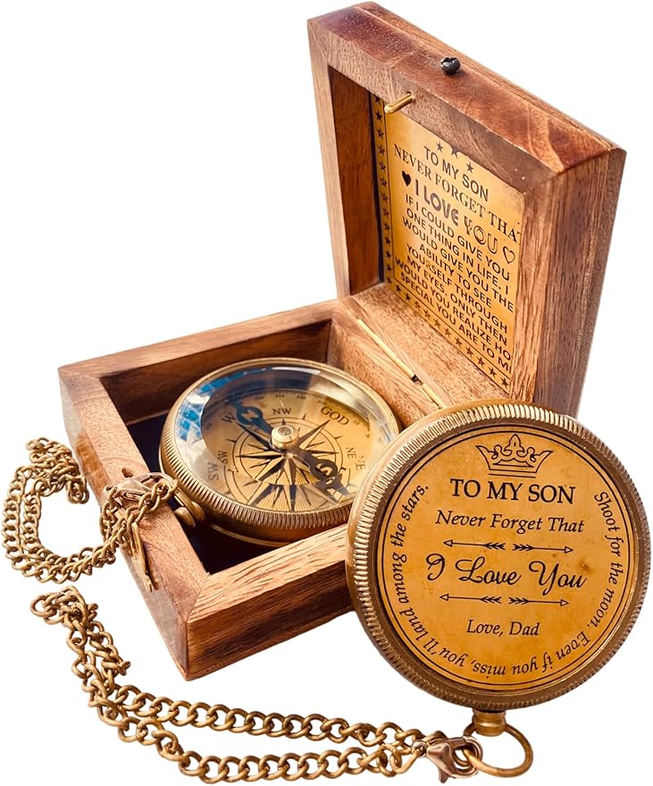 Gift for Son from Mom Dad | Engraved Compass 2" - Father to Son Gifts, Mom to Son Gifts for Graduation 2025, Birthday Baptism Confirmation Communion