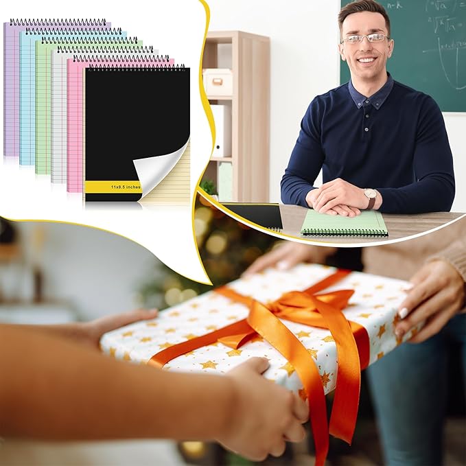 6 Pcs Legal Pad Top Spiral Bound Notebook 70 Sheets Wirebound Notepad Double Sided Ruled Memo Steno Book with Stiff Back Cover for Business(8.5 x 11 Inches,No Holes,6 Colors)